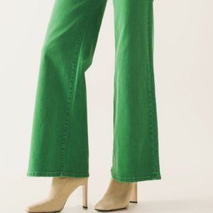Q2 Cotton Blend Wide Leg Jeans in Green Size US 2/4/6